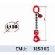 Elingue chaine 1 brin - crochet automatique à émerillon - CMU 3150 kg (classe 80)