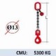 Elingue chaine 1 brin - crochet automatique à émerillon - CMU 5300 kg (classe 80)