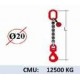 Elingue chaine 1 brin - crochet automatique à émerillon - CMU 12500 kg (classe 80)