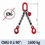 Elingue chaine 2 brins - crochets à linguet - CMU 1600 kg (classe 80)