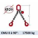 Elingue chaine 2 brins - crochets automatiques - CMU 17000 kg (classe 80)
