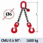 Elingue chaine 2 brins - crochets à émerillon - CMU 1600 kg (classe 80)