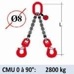 Elingue chaine 2 brins - crochets à émerillon - CMU 2800 kg (classe 80)
