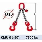 Elingue chaine 2 brins - crochets à émerillon - CMU 7500 kg (classe 80)