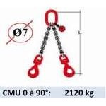 Elingue chaine 2 brins - crochets automatiques à émerillon - CMU 2120 kg (classe 80)