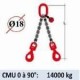 Elingue chaine 2 brins - crochets automatiques à émerillon - CMU 14000 kg (classe 80)