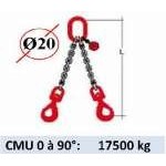 Elingue chaine 2 brins - crochets automatiques à émerillon - CMU 17000 kg (classe 80)