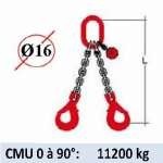 Elingue chaine 2 brins - crochets automatiques à chape - CMU 11200 kg (classe 80)