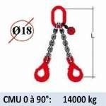 Elingue chaine 2 brins - crochets automatiques à chape - CMU 14000 kg (classe 80)