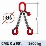 Elingue chaine 2 brins - crochets à linguet à chape - CMU 1600 kg (classe 80)
