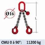 Elingue chaine 2 brins - crochets à linguet à chape - CMU 11200 kg (classe 80)
