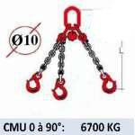 Elingue chaine 3 brins - crochets à linguet - CMU 6700 kg (classe 80)