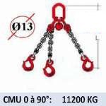 Elingue chaine 3 brins - crochets à linguet - CMU 11200 kg (classe 80)