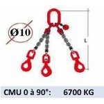Elingue chaine 3 brins - crochets automatiques émerillon - CMU 6700 kg (classe 80)