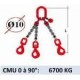 Elingue chaine 3 brins - crochets automatiques émerillon - CMU 6700 kg (classe 80)