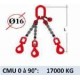 Elingue chaine 3 brins - crochets automatiques émerillon - CMU 17000 kg (classe 80)
