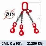 Elingue chaine 3 brins - crochets automatiques émerillon - CMU 21200 kg (classe 80)