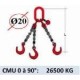 Elingue chaine 3 brins - crochets fonderie - CMU 26500 kg (classe 80)