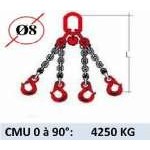 Elingue chaine 4 brins - crochets à linguet - CMU 4250 kg (classe 80)