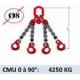 Elingue chaine 4 brins - crochets à linguet - CMU 4250 kg (classe 80)