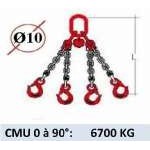 Elingue chaine 4 brins - crochets à linguet - CMU 6700 kg (classe 80)