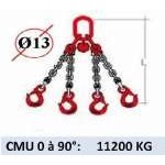 Elingue chaine 4 brins - crochets à linguet - CMU 11200 kg (classe 80)