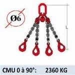 Elingue chaine 4 brins - crochets automatiques - CMU 2360 kg (classe 80)