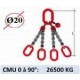 Elingue chaine 4 brins - extrémité : anneaux - CMU 26500 kg (classe 80)