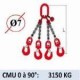 Elingue chaine 4 brins - crochets à émerillon - CMU 3150 kg (classe 80)
