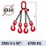 Elingue chaine 4 brins - crochets à émerillon - CMU 6700 kg (classe 80)