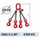 Elingue chaine 4 brins - crochets automatiques émerillon - CMU 6700 kg (classe 80)