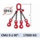 Elingue chaine 4 brins - crochets automatiques émerillon - CMU 17000 kg (classe 80)
