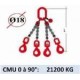 Elingue chaine 4 brins - crochets automatiques émerillon - CMU 21200 kg (classe 80)