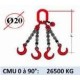 Elingue chaine 4 brins - crochets fonderie - CMU 26500 kg (classe 80)