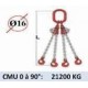 Elingue chaine KUPLEX 4 brins - crochets automatiques à chape - CMU 21000 kg (classe 100) 