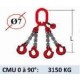 Elingue chaine 4 brins - crochets à linguet à chape - CMU 3150 kg (classe 80)