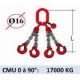 Elingue chaine 4 brins - crochets à linguet à chape - CMU 17000 kg (classe 80)