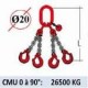 Elingue chaine 4 brins - crochets à linguet à chape - CMU 26500 kg (classe 80)