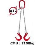 Elingue câble 2 brins  crochets de fonderie  2100 kg  