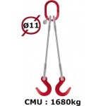 Elingue câble 2 brins  crochets de fonderie  1680 kg  