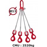 Elingue câble 4 brins  crochets automatiques à émerillon  2520 kg  