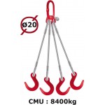 Elingue câble 4 brins  crochets de fonderie  8400 kg  