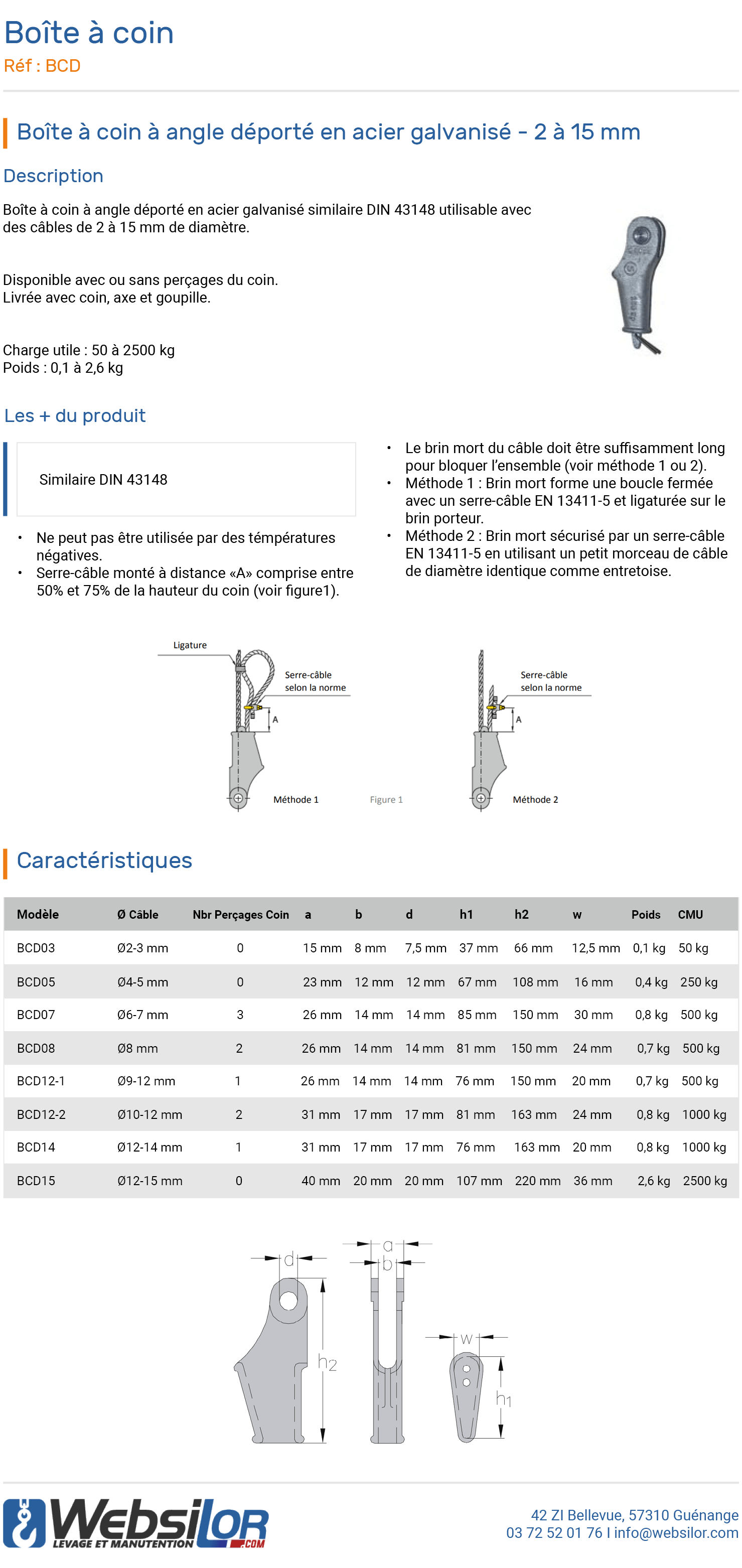 Informations technique de Boîte à coin à angle - 250kg