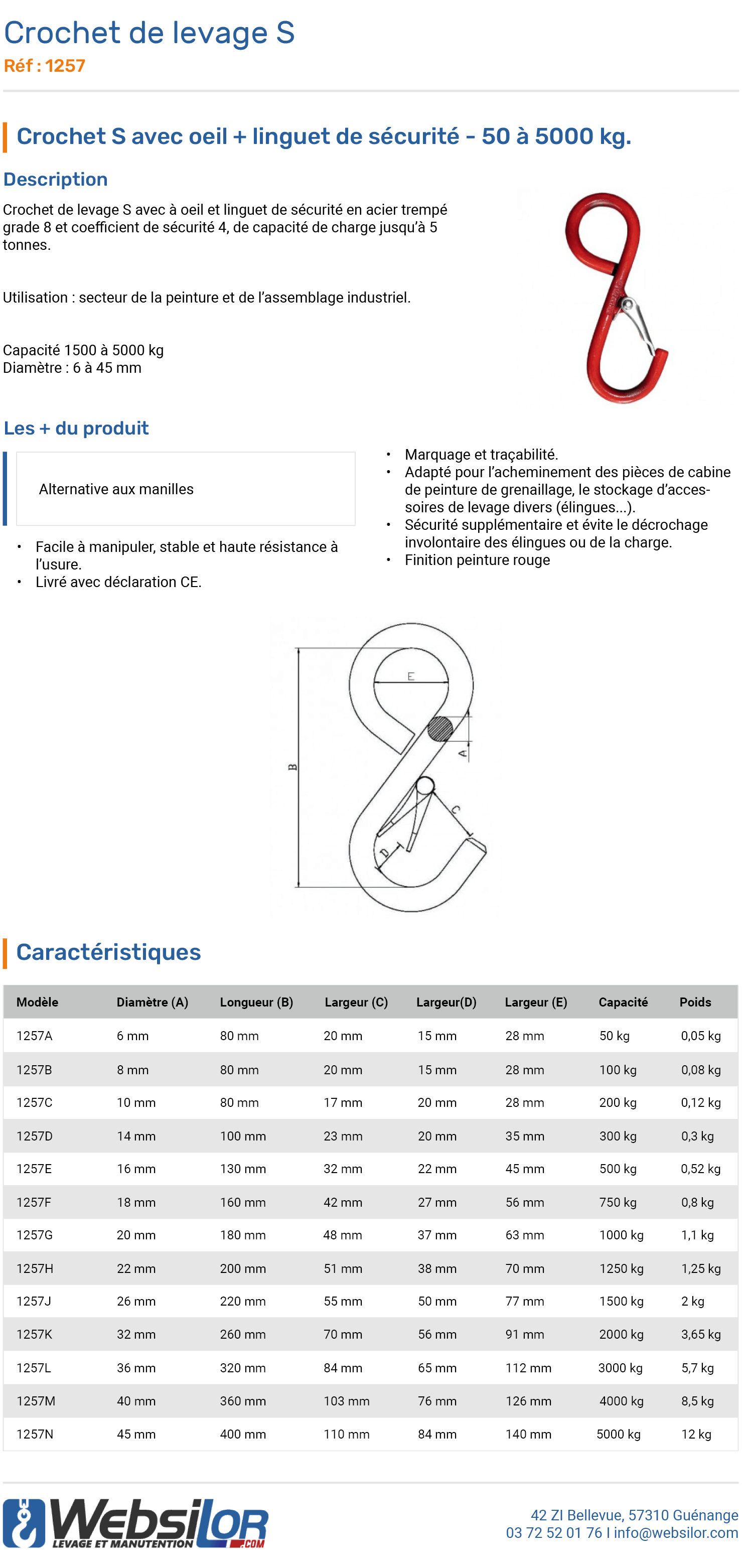 Informations techniques Crochet de levage S à oeil avec linguet de sécurité