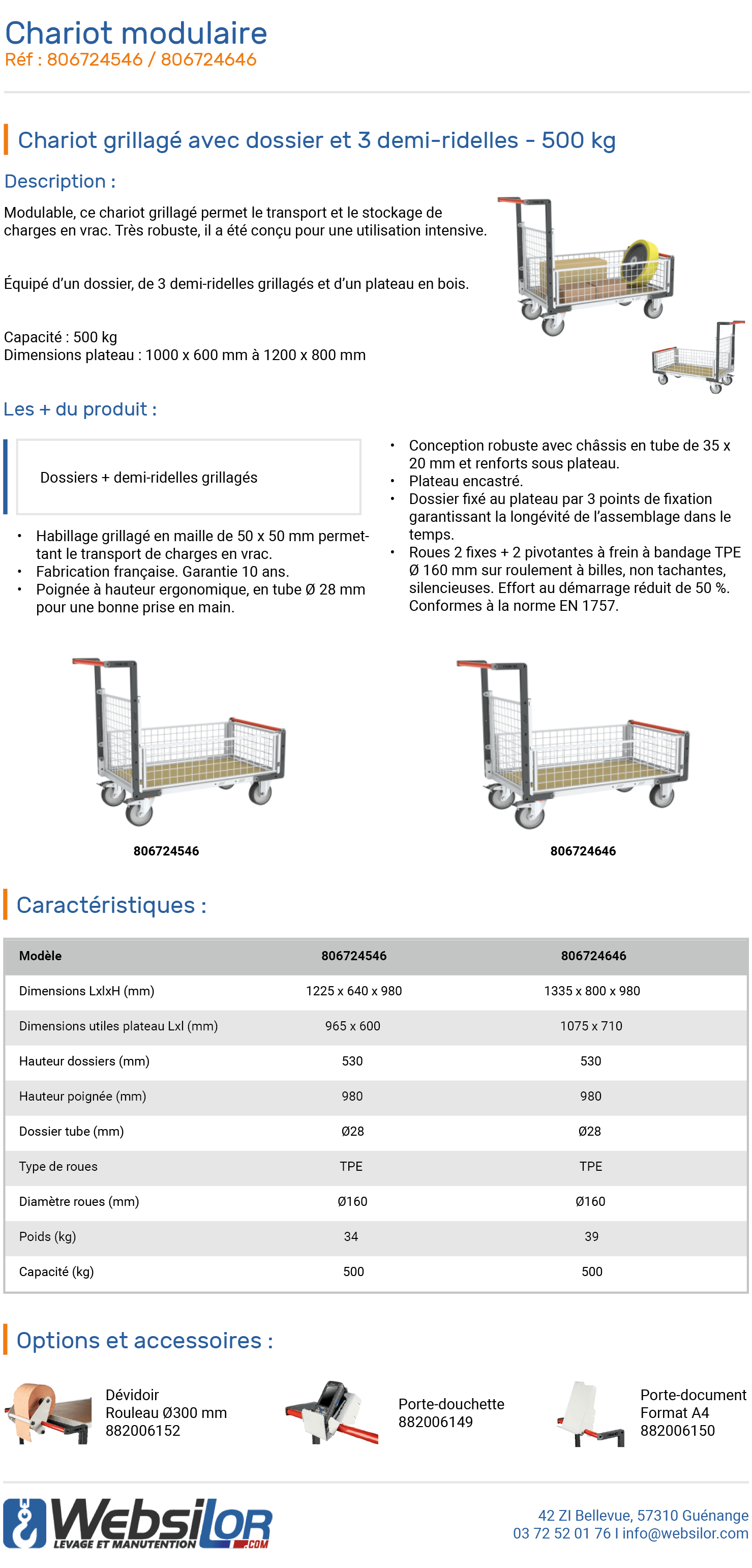 Informations technique de Chariot caisse grillagé - 500 kg
