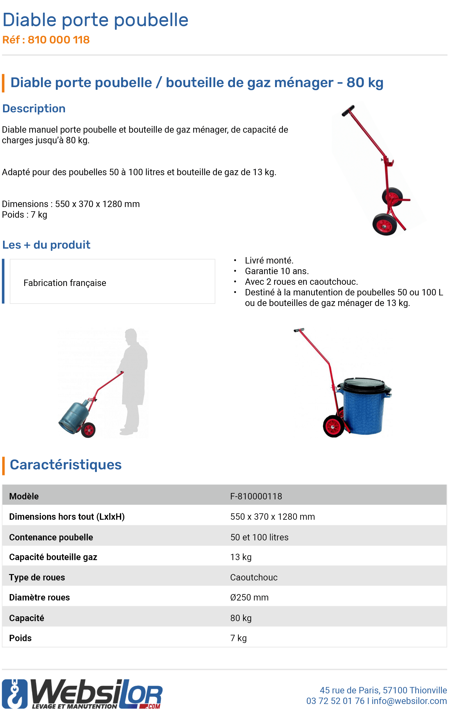 Informations technique de Diable porte-bouteille de gaz ménager