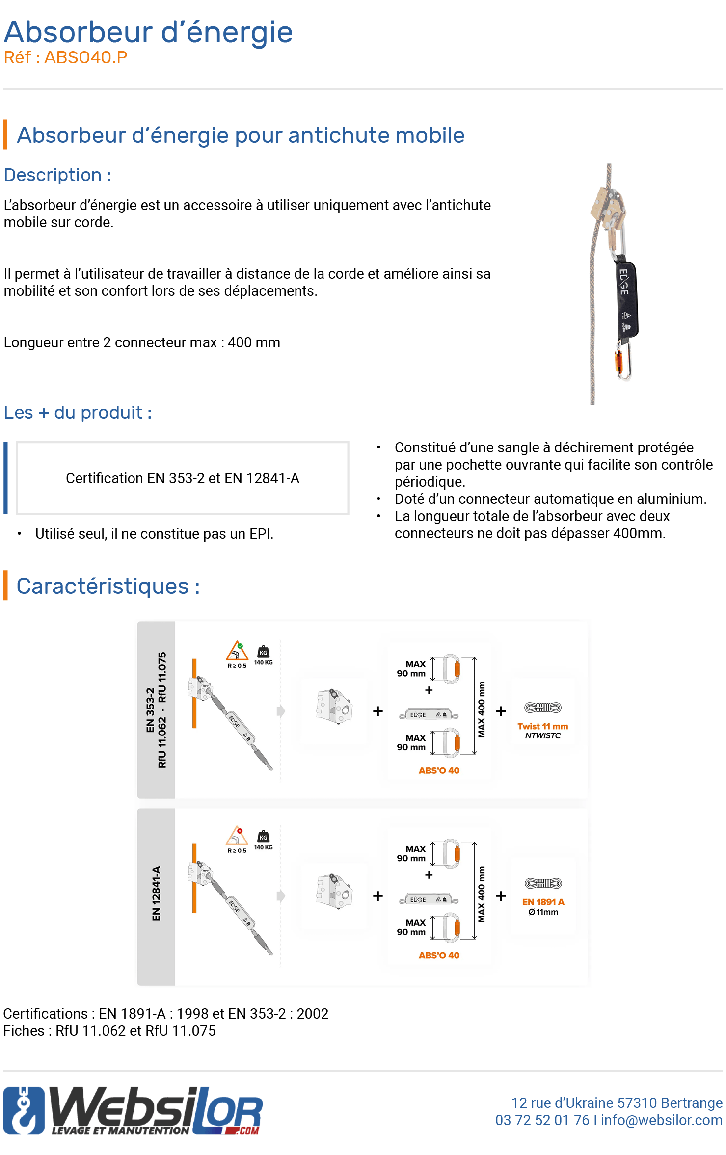 Informations technique de Absorbeur d’énergie pour antichute mobile