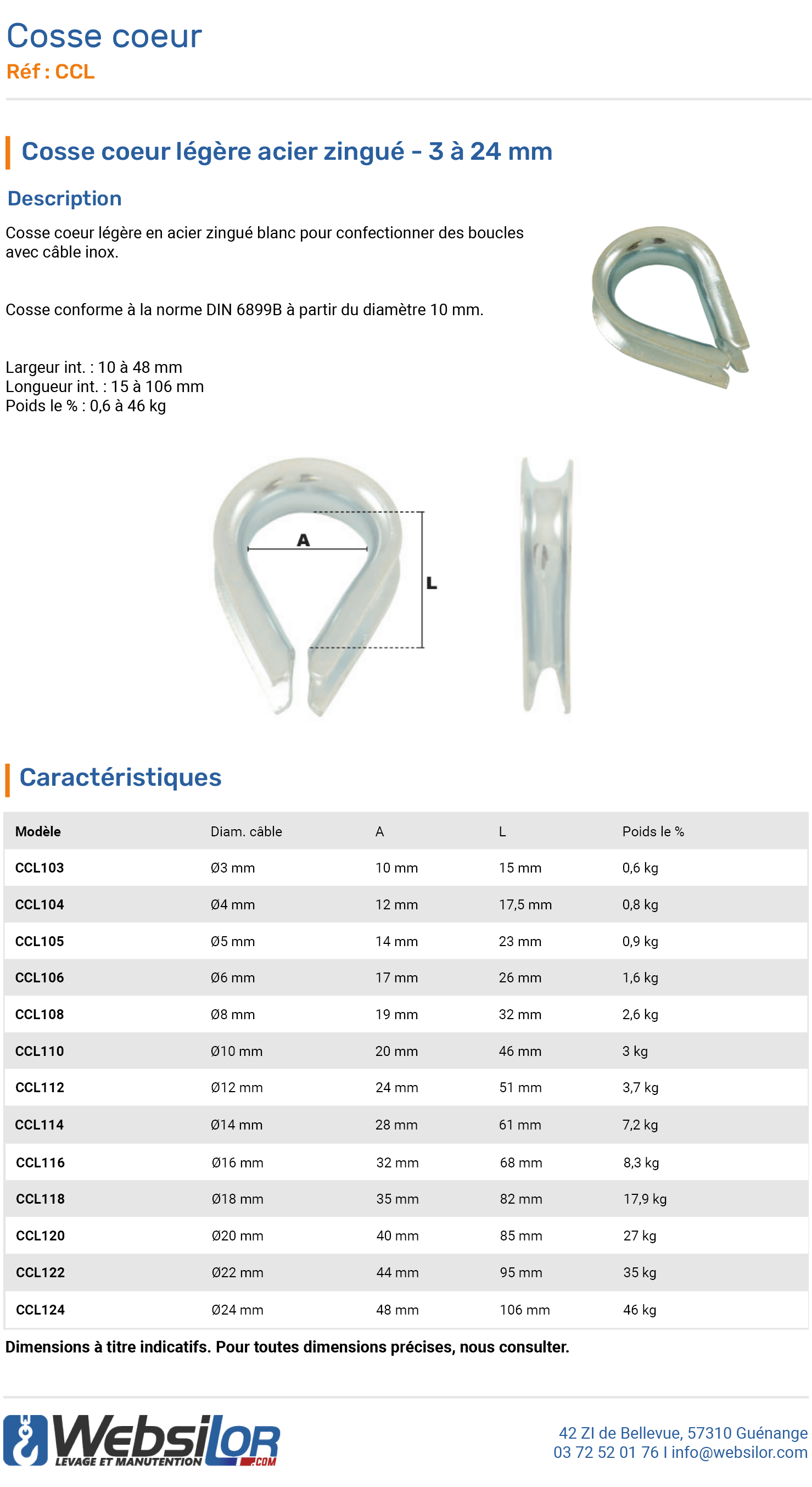 Informations technique de Cosse coeur légère acier zingué