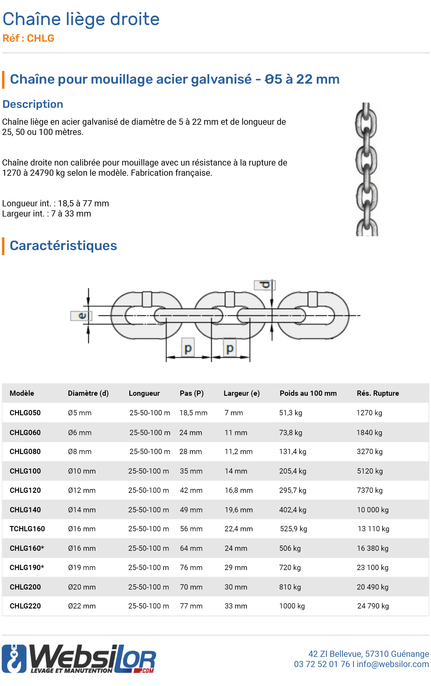 Informations techniques Chaine liège en acier galvanisé