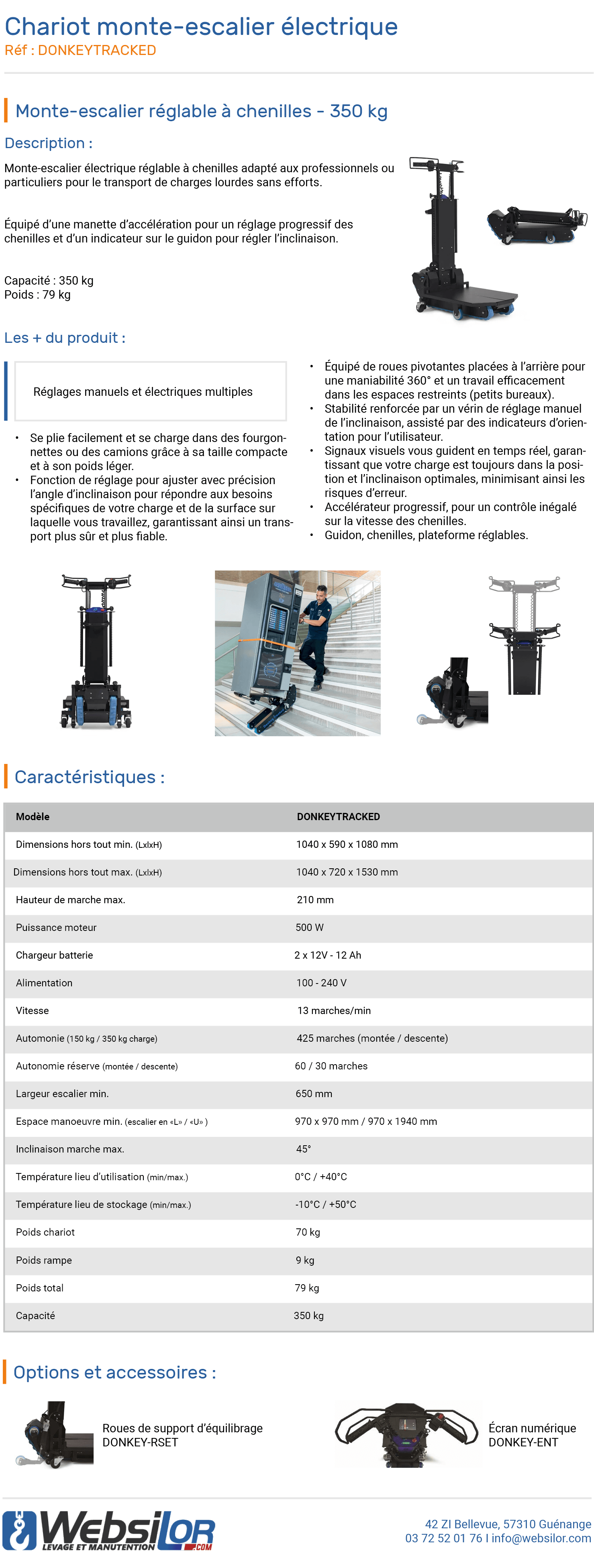 Informations techniques Monte-escalier électrique réglable à chenilles - 350 kg
